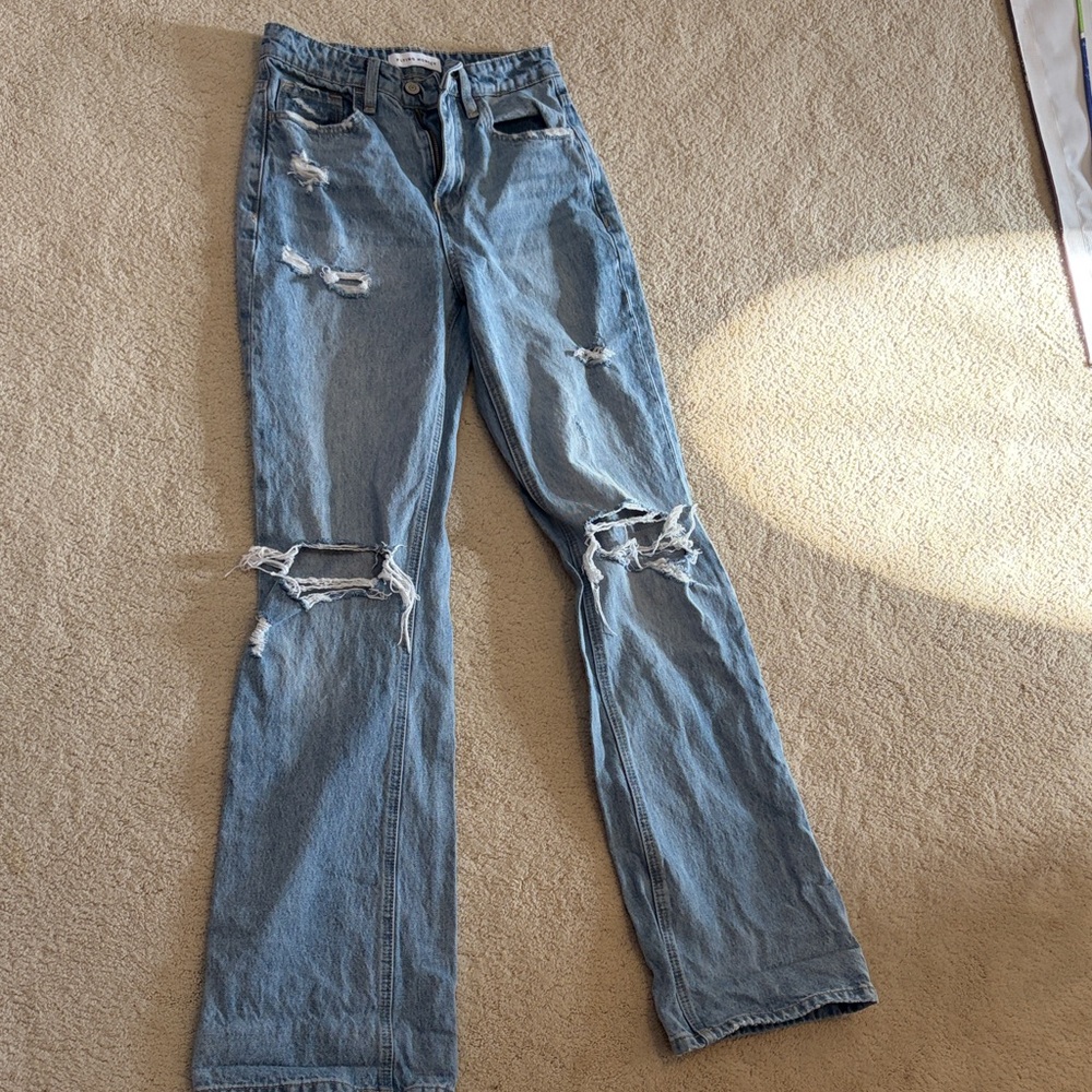 Flying Monkey Light Blue Distressed Flare Jeans